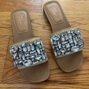 Crown Vintage Tan Crystal Slide Sandals